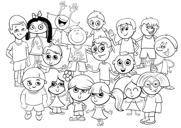 Colorear niños grupo de personajes