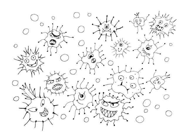 colorear para niños microbios y virus con diferentes emociones