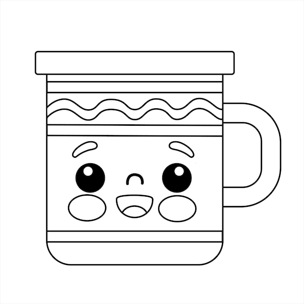 Colorear para niños Tazas rosas kawaii Contorno en blanco y negro
