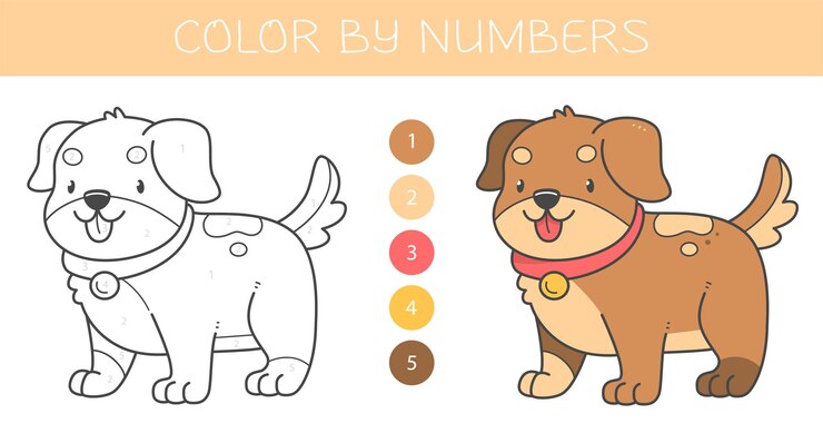 Vector colorear por números libro para colorear para niños con un perro página para colorear con lindo cachorro de dibujos animados