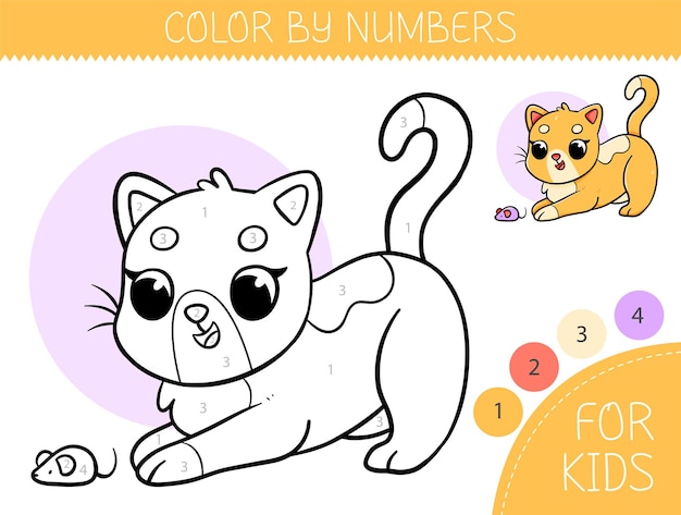 Colorear por números página de colorear para niños con gato lindo libro de colorear con gato de dibujos animados