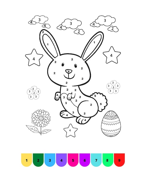 Colorear por Números Página para Colorear de Pascua para Niños Páginas de Libro para Colorear de Pascuas Colorear por Números de Pascua