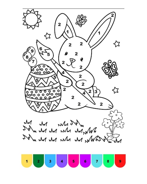 Colorear por Números Página para Colorear de Pascua para Niños Páginas de Libro para Colorear de Pascuas Colorear por Números de Pascua