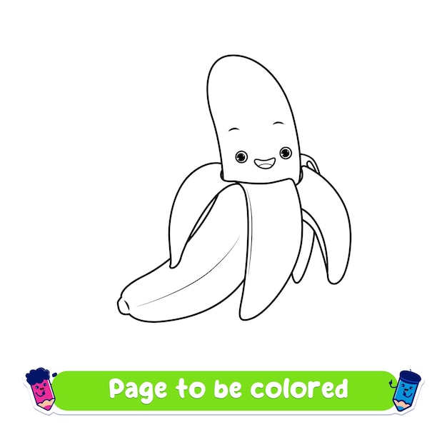 Colorear página Contorno de dibujos animados bonitas frutas de plátano Colorear libro para niños