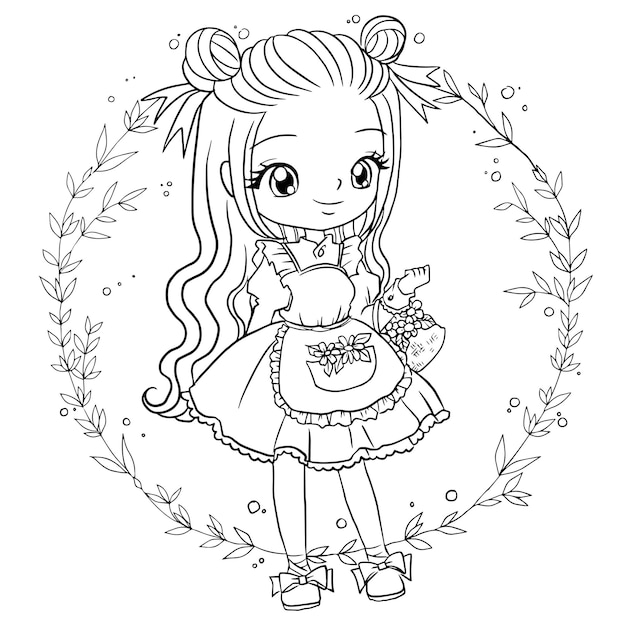 colorear página dibujos animados lindo kawaii manga ilustración clipart niño dibujo personaje