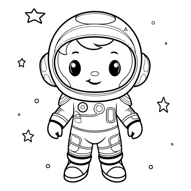 Vector colorear páginas de dibujos animados de astronautas