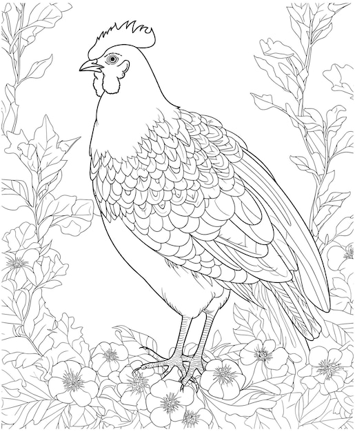 Colorear Pollo de granja con flores