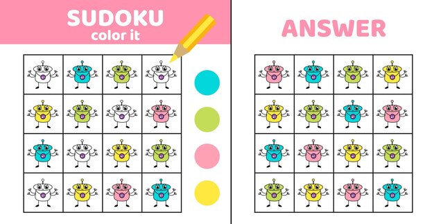 Colorear sudoku con alienígenas Sudoku alienígenas enojados Juego para niños Eps vectorial de dibujos animados 10