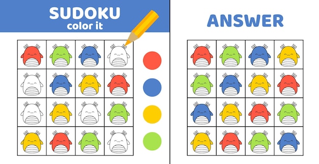 Colorear sudoku con tritones Sudoku Newt Juego para niños Squishmallow dibujos animados de vector plano eps 10