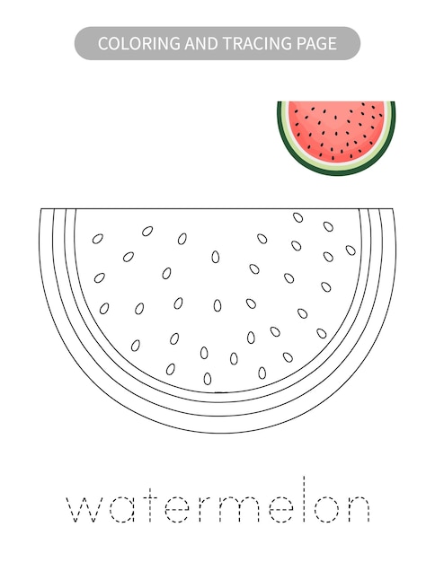 Colorear y trazar hoja de trabajo para niños Colorear la sandía y trazar la palabra Juego educativo
