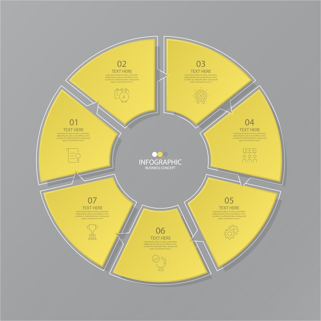 Colores amarillo y gris para infografía circular con opciones.