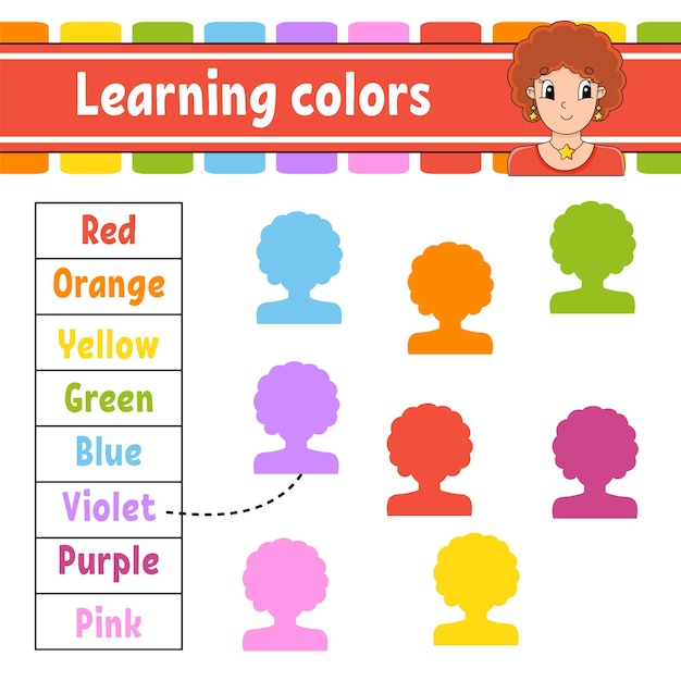 Colores de aprendizaje Hoja de trabajo de desarrollo educativo Página de actividad con imágenes Juego para niños