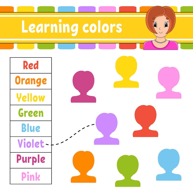Colores de aprendizaje Hoja de trabajo de desarrollo educativo Página de actividad con imágenes Juego para niños
