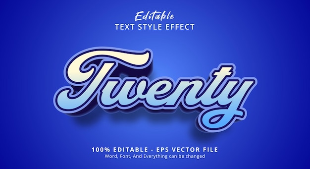 Colores azules Veinte Efecto de estilo de texto Efecto de texto editable