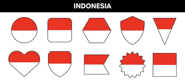 Colores de la bandera de indonesia en diferentes formas colección de insignias vectoriales de polonia