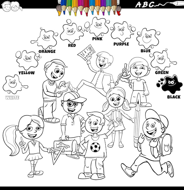 colores básicos con alumnos grupo de niños página de libro para colorear