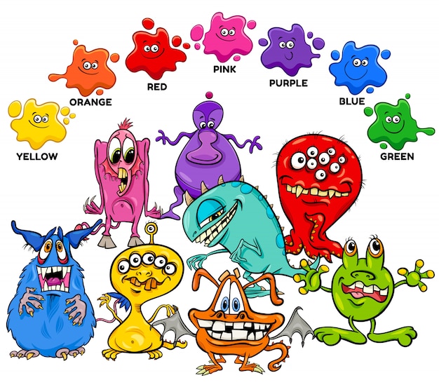 Colores básicos con grupo de personajes monstruos
