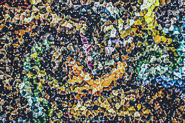 Colores brillantes Nebulosa futurista brillante mosaico sobre fondo oscuro. Textura cósmica brillante