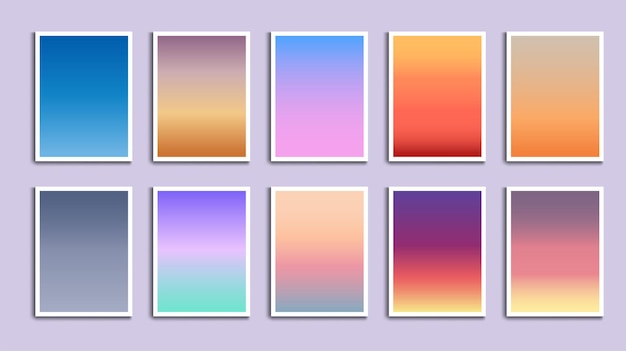 Colores del cielo del atardecer y el amanecer Azul púrpura naranja rosa amarillo Plantilla de estilo vibrante Ilustración vectorial