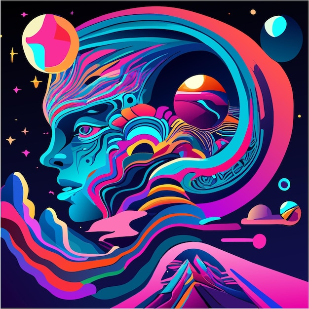 Vector colores cósmicos inspiración de tatuaje cabeza espectral surrealista en el arte pop