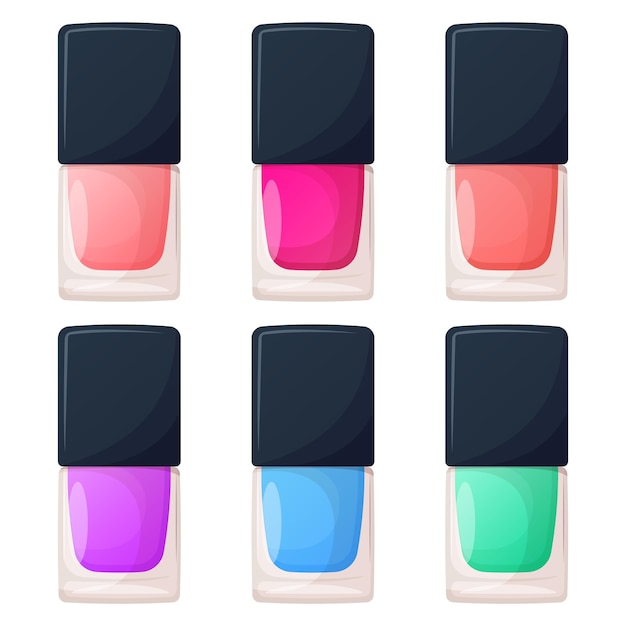 Vector colores diferentes de esmalte de uñas aislados en la colección blanca