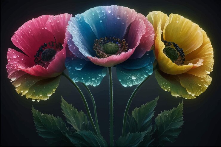Vector los colores de las flores son azul amarillo y verde