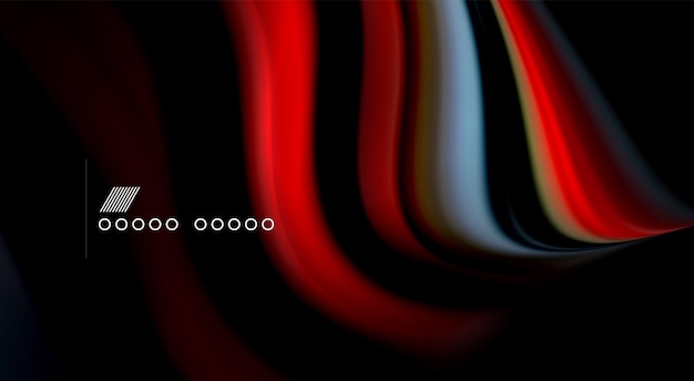 Los colores fluidos del arco iris en el fondo negro líneas de onda vectorial y remolinos ilustración artística para la presentación de la aplicación papel tapiz banner o cartel