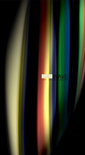 Colores fluidos del arco iris en líneas de onda vectoriales de fondo negro y remolinos