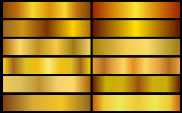 Colores de gradiente metálico dorado conjunto Paleta de gradiente dorado