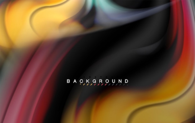 Los colores líquidos fluidos diseñan un fondo de textura ondulada de mármol o plástico colorido con elementos multicolores brillantes en negro para presentaciones de negocios o tecnología o papel tapiz de diseño de portada de folleto web