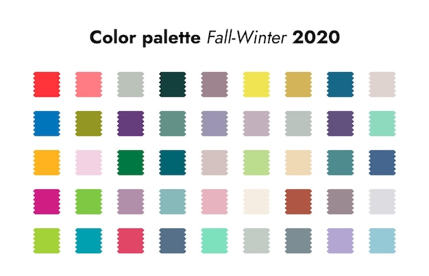 Colores de moda paleta de moda de otoño invierno pronostica esquemas coloridos y neutrales análisis de tendencias de estilo para la temporada fría de 2020 predicciones y recomendaciones conjunto de muestras de vectores