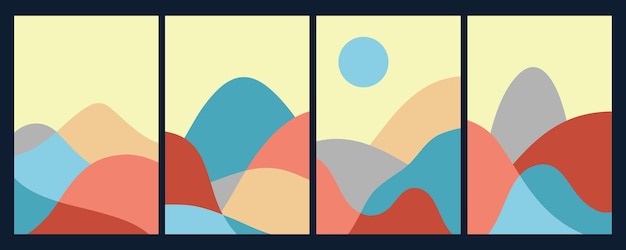 Colores de montaña olas translúcidas puesta de sol formas de vidrio abstractas vector de diseño de fondo moderno