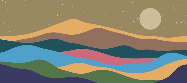 Colores de la montaña ondas translúcidas puesta de sol formas de vidrio abstractas diseño de fondo moderno ilustración vectorial