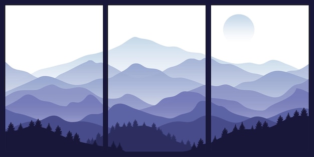 Los colores de las montañas las olas translúcidas el atardecer los pinos las formas abstractas del vidrio el diseño de fondo moderno la ilustración vectorial