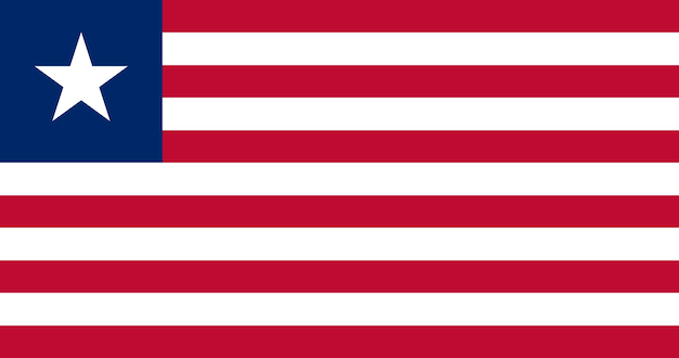 Colores oficiales de la bandera de Liberia e ilustración vectorial digital de las proporciones