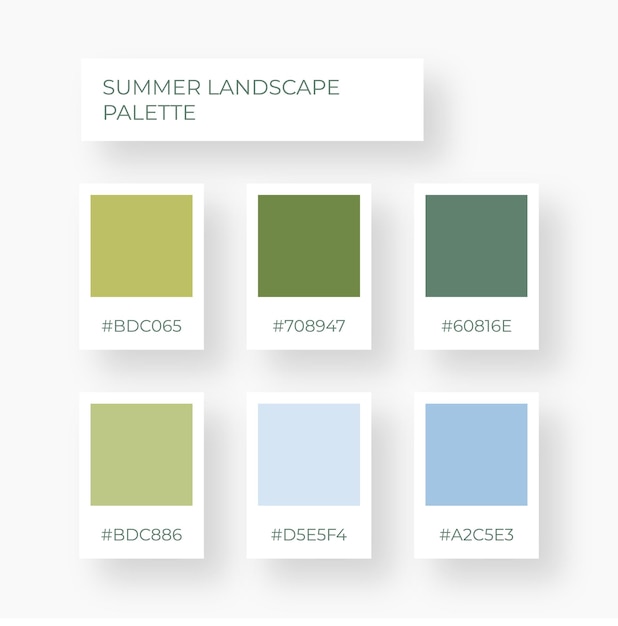 Colores de paisajes de verano Paleta de colores de moda Paleta de colores acogedores Swatch tono de sombra de horario de verano