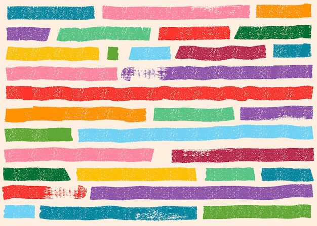 Colores pinceladas de pintura colección vectorial líneas onduladas rectas dibujadas a mano con conjunto de grunge pinceles de tinta horizontales coloridos garabateos decorativos vectoriales garabateos desordenados líneas curvas audaces