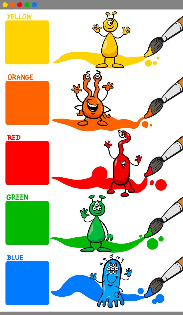 Vector colores primarios con alienígenas de dibujos animados