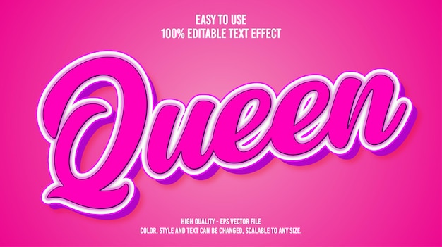Colores rosa Reina Efecto de texto editable moderno Color vibrante 3D plantilla vectorial de estilo de efecto de texto