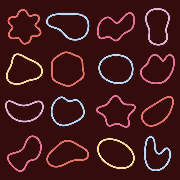 Colorful abstract shapes on a dark background Abstract shapes in various colors Shapes include stars blobs and ovals Bright abstract shapes stand out Colorful shapes vector element set