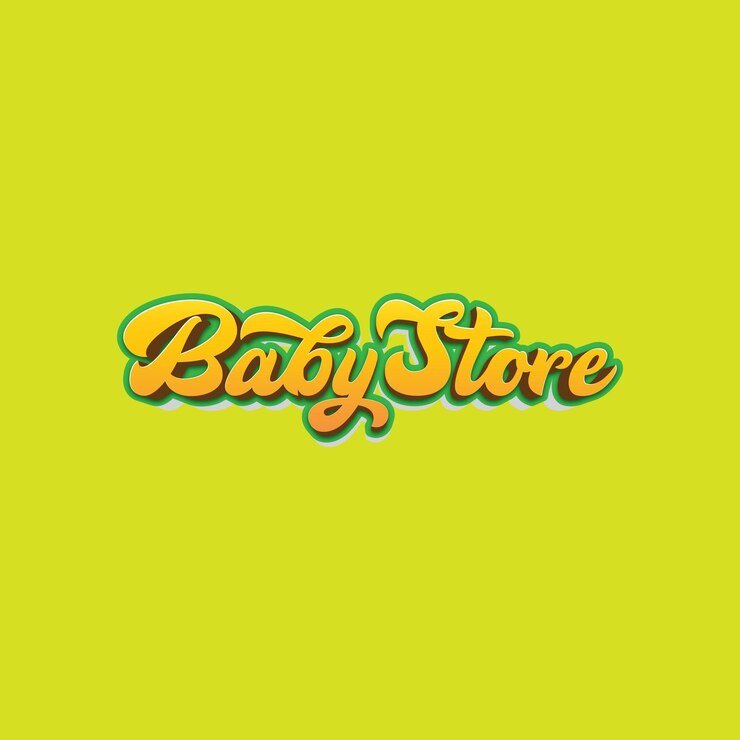 Colorful Baby Store palabra degradado color de naranja a amarillo, verde y blanco colores tipografía 3D lo