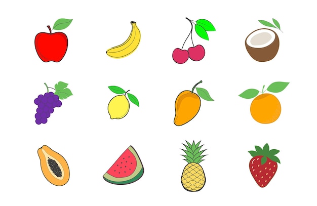 Colorful hand drawn tropical fresh fruits clipart design