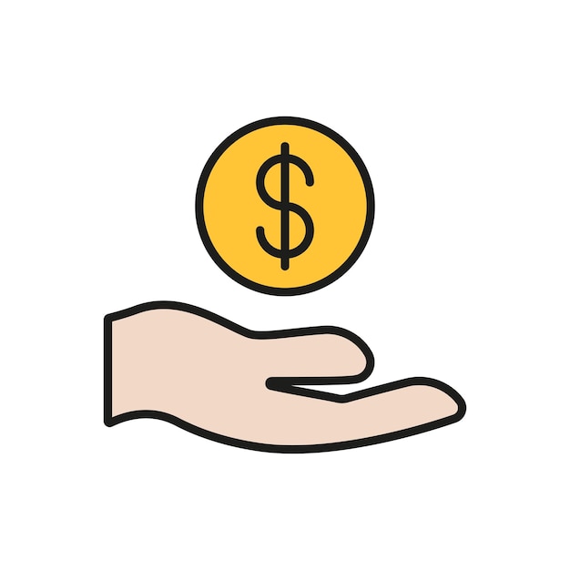 Colorful icon of hand giving a coin perfect for donations or charity campaigns