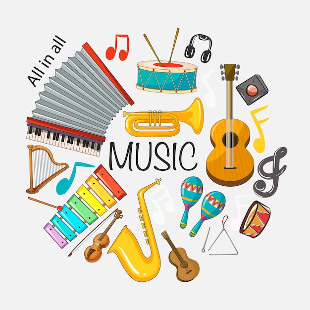 Colorful Musical Instruments in a Circle Composition