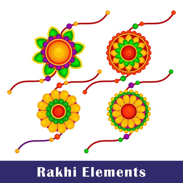 Colorful Vector Rakhi Elements Set for Raksha Bandhan Festival