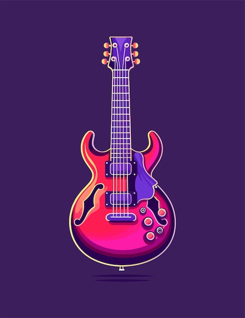 Vector colorfull guitarra música instrumento ilustración digital neón colores retrowave