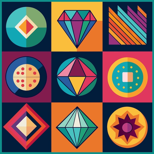 una colorida colección de diferentes formas y tamaños de diamantes