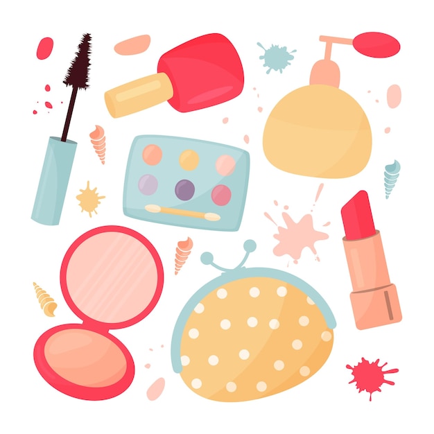 colorida colección femenina herramientas cosméticas