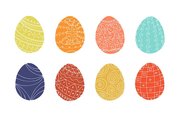 Colorida colección de huevos de pascua en estilo garabato Ilustración vectorial dibujada a mano