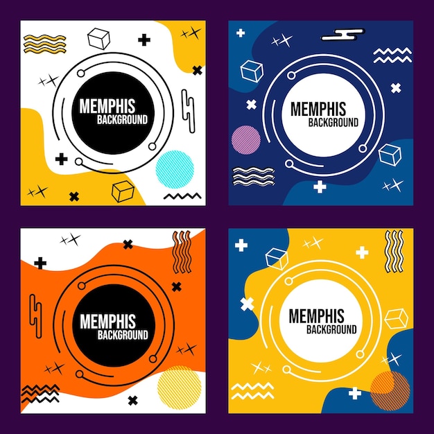 Vector colorida colección de plantillas de redes sociales de estilo memphis utilizada para diseños de alimentación modernos y alegres